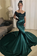 Off-the-shoulder Appliques Mermaid Evening Gowns Brushtrain Formal Dress