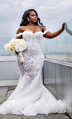 Off the shoulder Lace Mermaid Plus Size Wedding Dresses