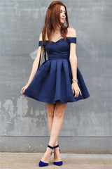 Off-the-Shoulder Navy Homecoming Dress Chic Short Hoco Dresses On Sale
