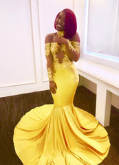 Off-the-shoulder yellow prom dress, mermaid long evening gowns