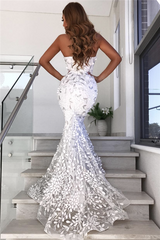 Open Back Leaf Appliques Chic Prom Dresses Mermaid Sweetheart Evening Dress