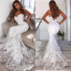 Open Back Leaf Appliques Chic Prom Dresses Mermaid Sweetheart Evening Dress