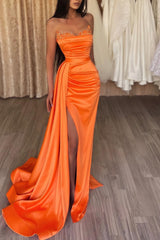 Orange Sweetheart Mermaid Prom Dress Long Split With Sequins