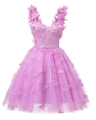 Hot Pink 3D Butterfly Lace Applique Tulle Homecoming Dress for Teens Sweetheart Mini Short Prom Dresses