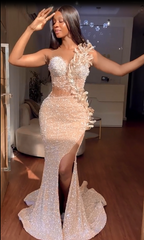 Sweetheart Mermaid Sequins Prom Dress Long With Slit