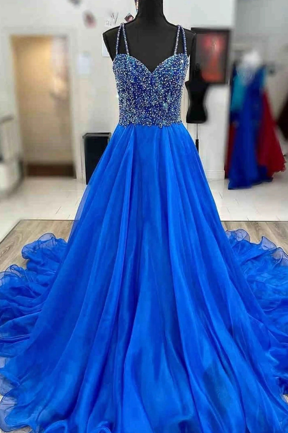 Royal Blue Prom Dress A Line Spaghetti Straps Long Party Evening Dress ...