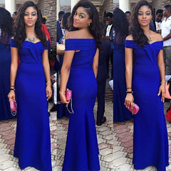 Royal Blue Wedding Guest Dress Sheath Off Shoulder New Arrival Prom Party Gowns