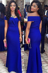 Royal Blue Wedding Guest Dress Sheath Off Shoulder New Arrival Prom Party Gowns