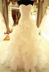 Ruffless Tiered High Quality Wedding Dresses with Long Train Organza Bridal Dress