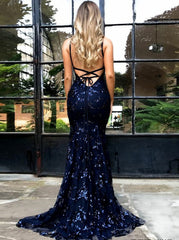 SAGE Mermaid V-neck Spaghetti Floor-length Crystal Beads Prom Dresses