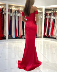 Sexy Red Off The Shoulder Mermaid Prom Dress With Side Split