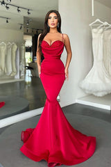 Sexy Red Spaghetti-Straps Mermaid Prom Dress Long On Sale