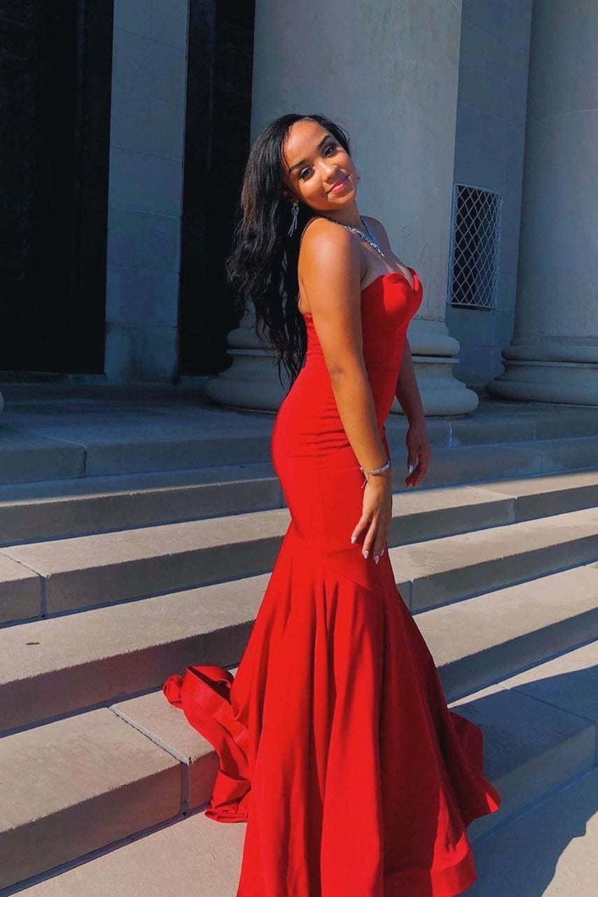 Sexy Red Sweetheart Chiffon Mermaid Prom Dress Long