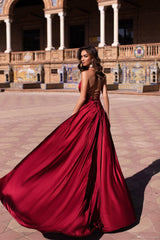 Sexy Red V-neck Spaghetti Straps Prom Dress Long