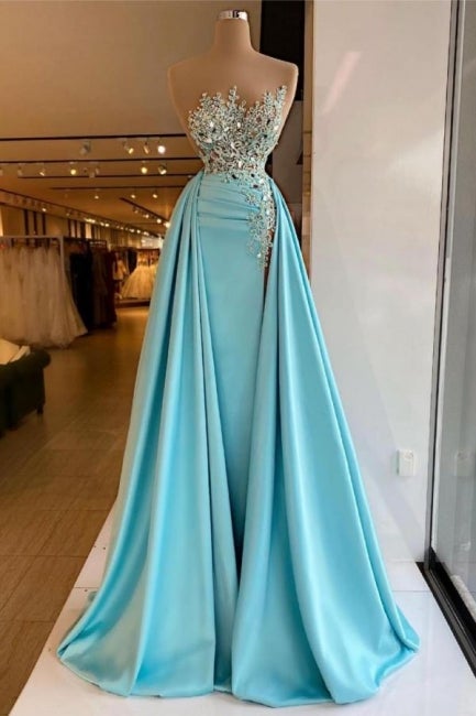 Sexy Sleeveless Sequins Mermaid Prom Dress with Detachable Train