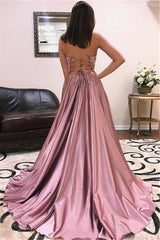 Sexy Spaghetti Straps Pink Prom Dress  Long With Split