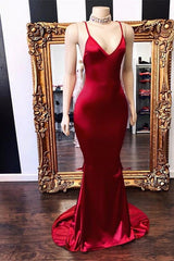 Sexy Spaghetti Straps V-Neck Mermaid Prom Dress Red Long Chiffon