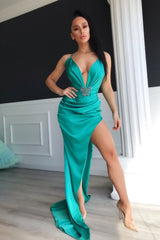 Sexy V-Neck Sleeveless Long Prom Dress With Split