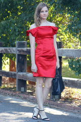 Sheath Off-the-shoulder Knee Length Charmuse Sleeveless Prom Dress