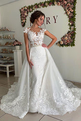 Sheath Portrait Floor Length Tulle Crochet Flower Applique Wedding Dress