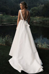 Sheath V-neck Wide Strap Floor Length Backless Chiffon Wedding Dress