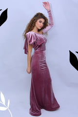 Simple One shoulder Velvet Floor length Mermaid Prom Dress