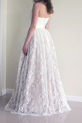Simple Sweetheart Lace A line Sash Sleeveless Long Wedding Dress