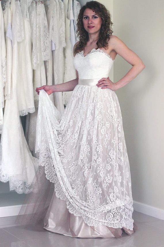 Simple Sweetheart Lace A line Sash Sleeveless Long Wedding Dress