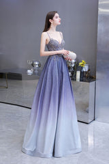 Spaghetti Strap Ombre Pruple Sparkle Prom Dresses