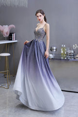 Spaghetti Strap Ombre Pruple Sparkle Prom Dresses