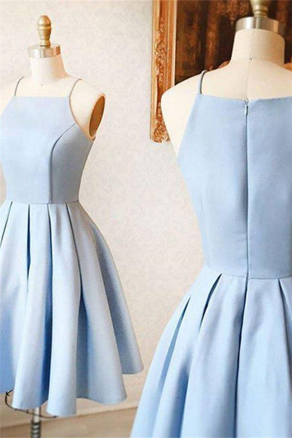 Spaghetti Straps Sky Blue Mini Dress Simple Homecoming Dress