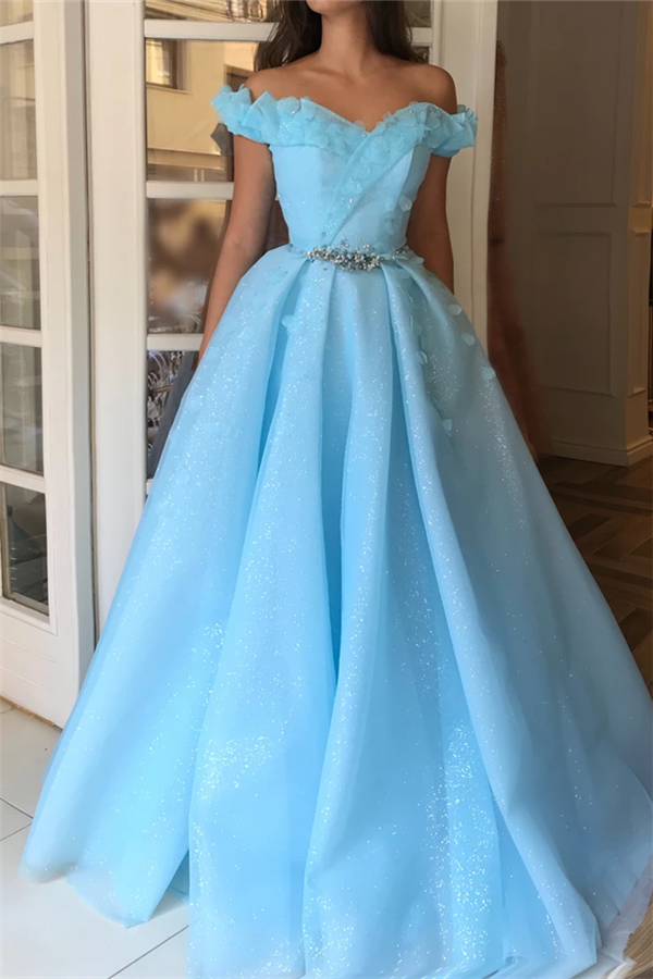 Sparkle Sequins Off-the-Shoulder Prom Party Gowns| Charming Sweetheart Sleeveless Beading Long Prom Party Gowns