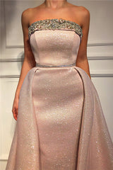 Sparkle Sequins Strapless Pink Prom Party Gowns| Fantastic Sleeveless Beading Long Prom Party Gowns