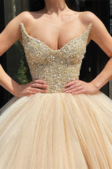 Strapless sequined Formal Long Ball gown Prom Dress