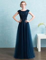 Stunning Blue evening dress  Long Tulle Beading Evening Dresses Dark Navy Backless Floor Length Party Dresses wedding guest dress