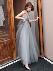 Stunning evening dress V Neck A Line Sleeveless Floor Length Wedding Guest Dresses