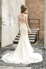 Stunning Sleeveless Fit and flare Lace Open Back Summer Beach Wedding Dress
