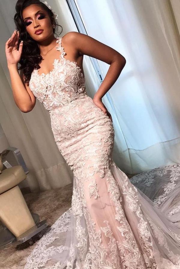 Stunning Sleeveless Mermaid Lace Wedding Dress Online