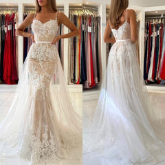 Stunning Spaghetti-Straps Mermaid Prom Dress Lace Appliques