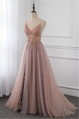 Sweetheart Crystal Prom Dresses Straps Spaghetti Tulle Evening Gown Split Side