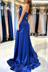 Sweetheart Fabulous Long Royal Blue Sleeveless Prom Dresses With Split Online