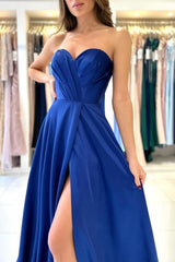 Sweetheart Fabulous Long Royal Blue Sleeveless Prom Dresses With Split Online