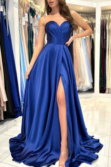 Sweetheart Fabulous Long Royal Blue Sleeveless Prom Dresses With Split Online