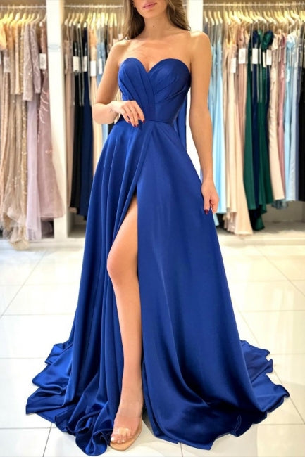 Sweetheart Fabulous Long Royal Blue Sleeveless Prom Dresses With Split Online