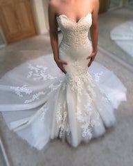 Sweetheart Mermaid Wedding Dress Online Modern Strapless Lace Bridal Gowns