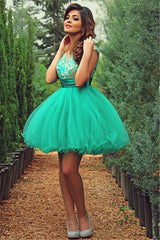 Trendy Tulle Princess Short Green Homecoming Dress With Appliques
