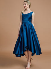 V-Neck Elegant Satin Asymmetrical Sleeveless Bridesmaid Dresses