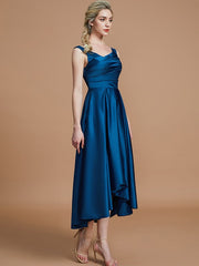 V-Neck Elegant Satin Asymmetrical Sleeveless Bridesmaid Dresses