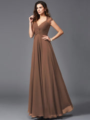 V-Neck Elegant Sleeveless Long Chiffon Bridesmaid dresses