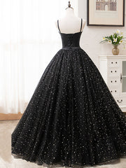 V Neck Glitter Black Long Prom Dress